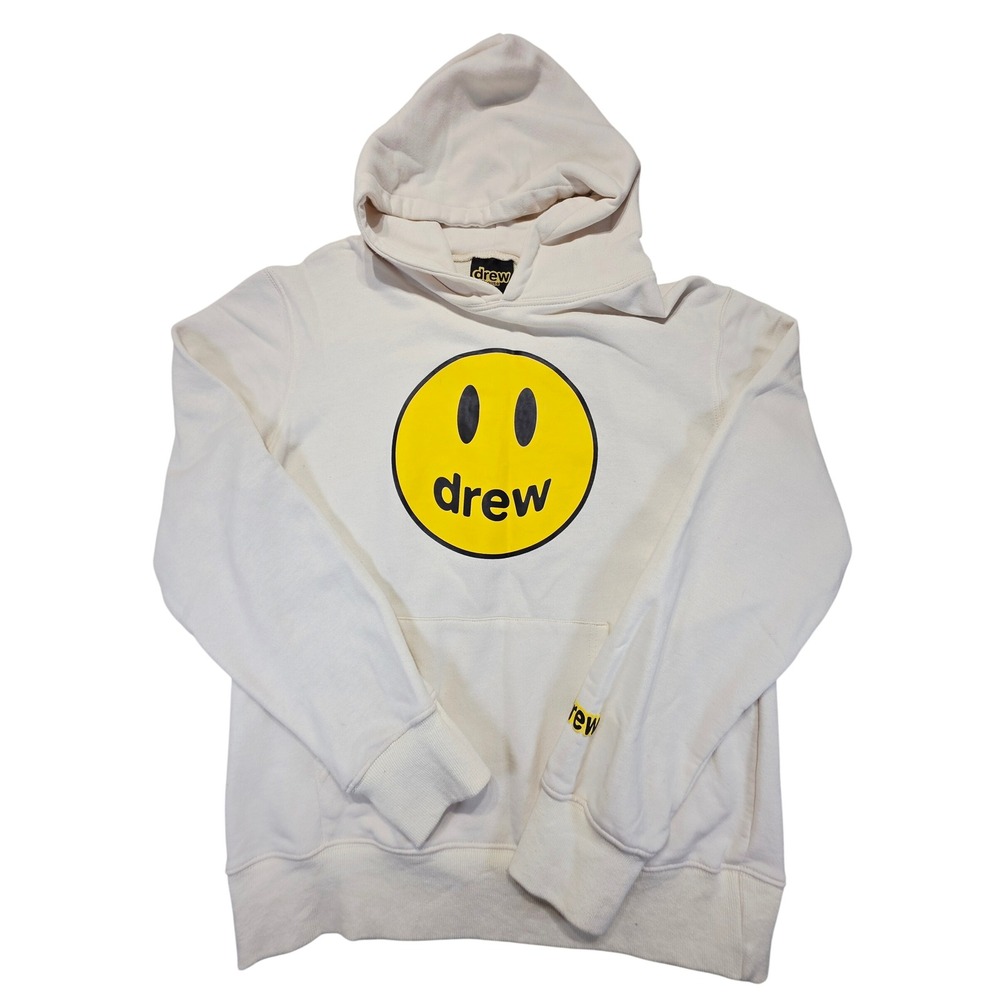 Drew House Mascot Hoodie Cream Off White Smiley Face Logo Mens L Justin Bieber